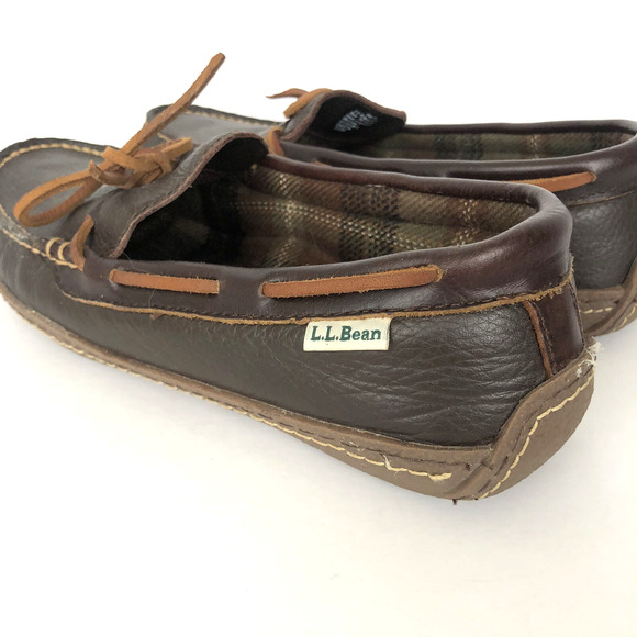 L.L. BEAN Handsewn Flannel-Lined Slippers Moccasin Men's Sz 10 Brown #71341 Nice - Picture 7 of 9
